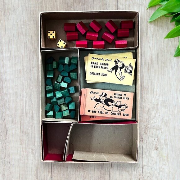 PARKER BROS Vintage 50s  Monopoly Game Wooden Pieces Cards Money Dice COMPLETE - Picture 4 of 10